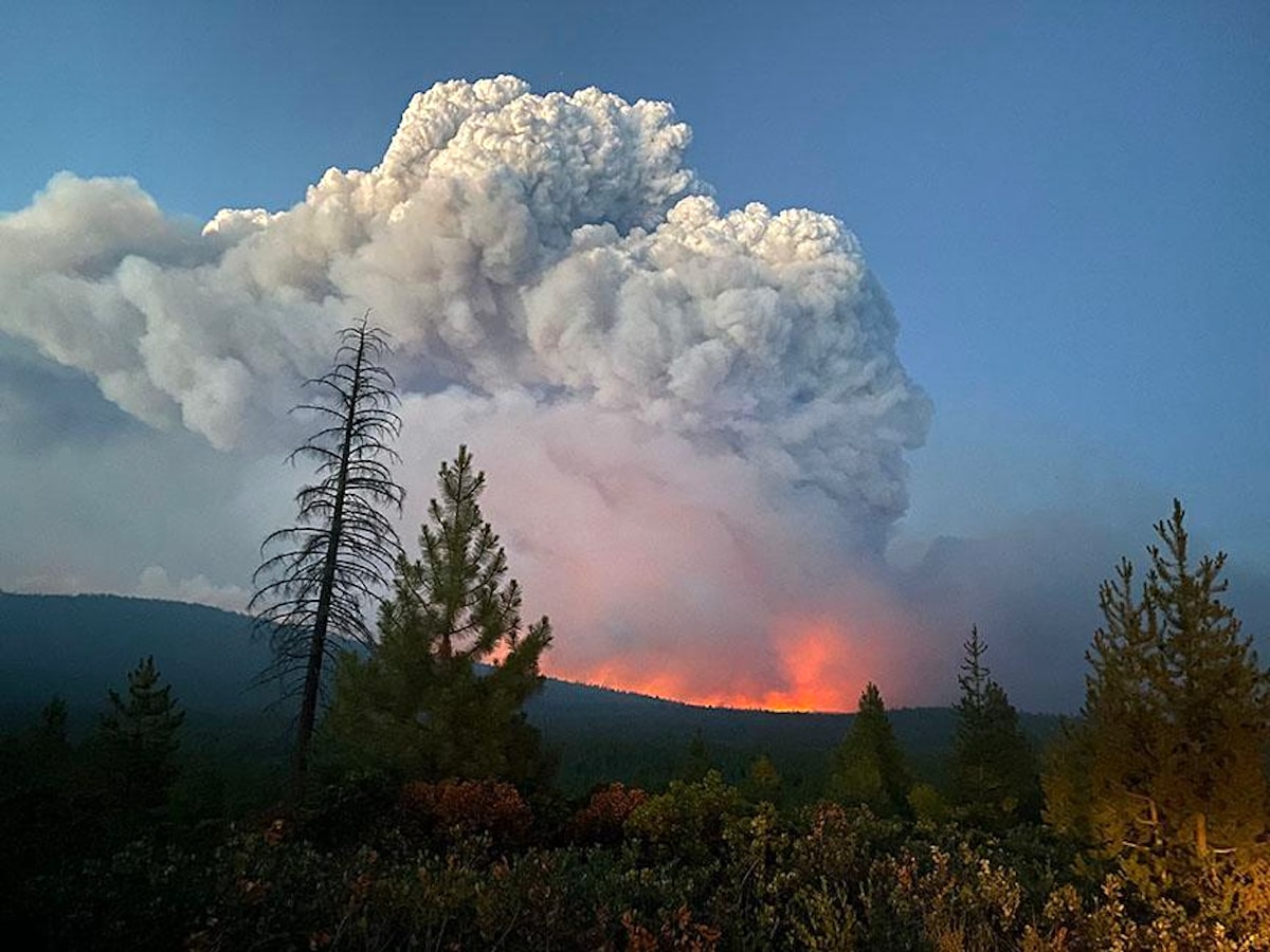 Pyrocumulonimbus clouds from the Bootleg Fire in Klamath County, Oregon in July 2021