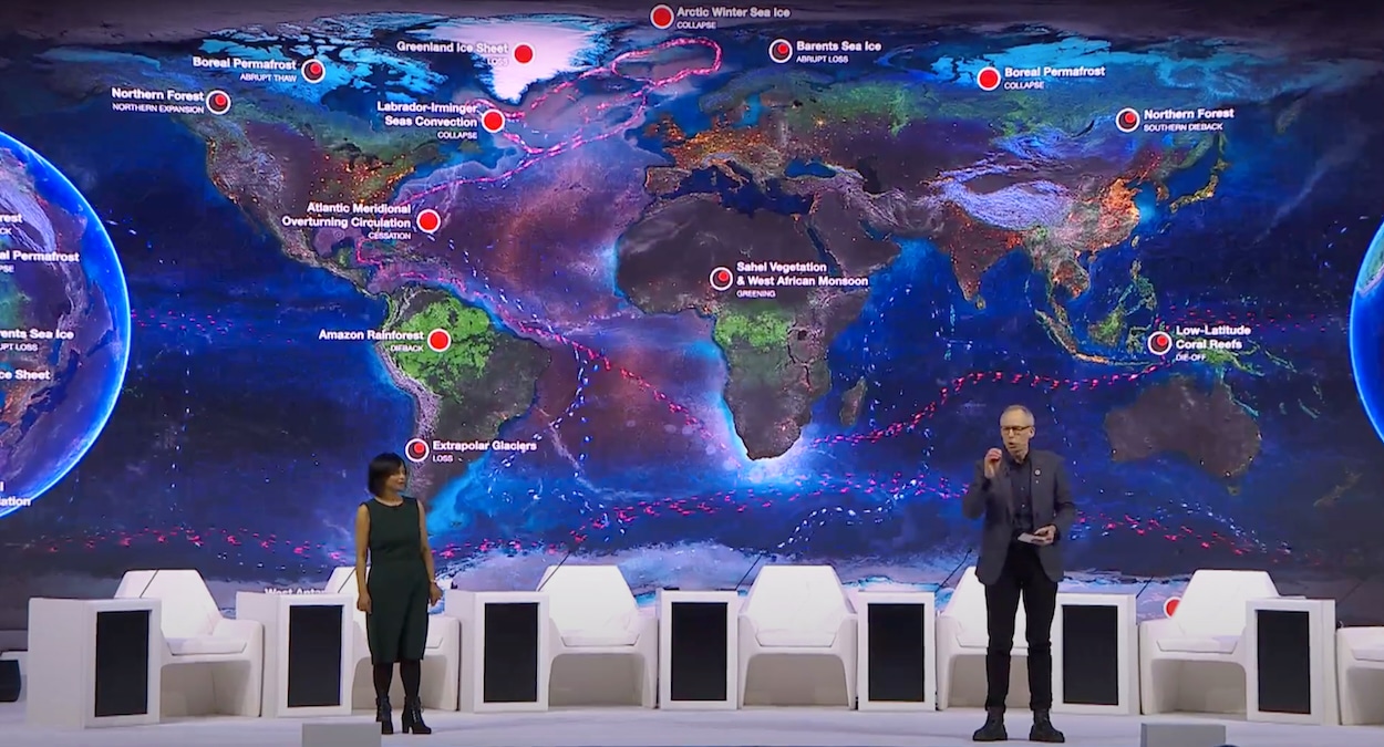 Climate scientist Johan Rockström discusses global climate tipping points at the World Economic Forum in Davos, Switzerland in 2023