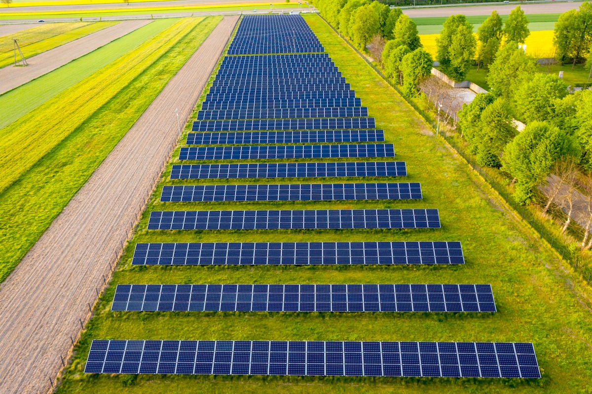 Solar panels on a solar farm in a village near Sandomierz, Poland